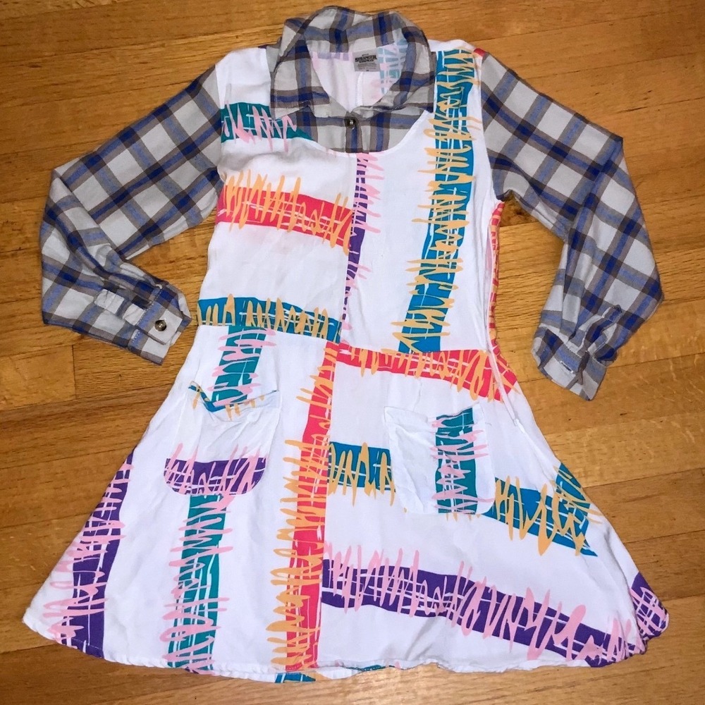 Stranger Things Kids Dress Medium Plaid Sleeve‎ Colorful Graphic Fun